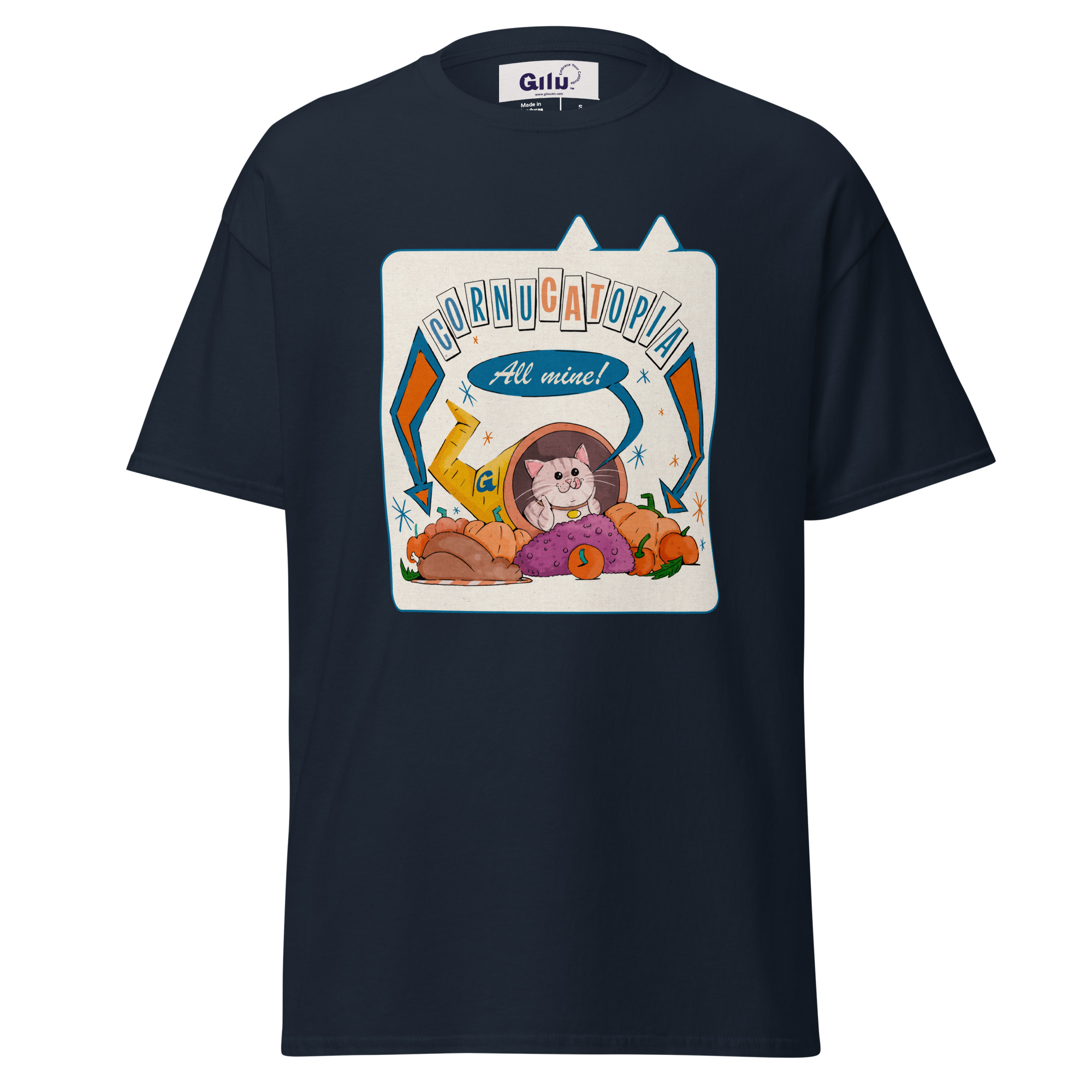 Cornucatopia “All Mine!” Cat Thanksgiving Tee – Funny Unisex T-Shirt - Image 3