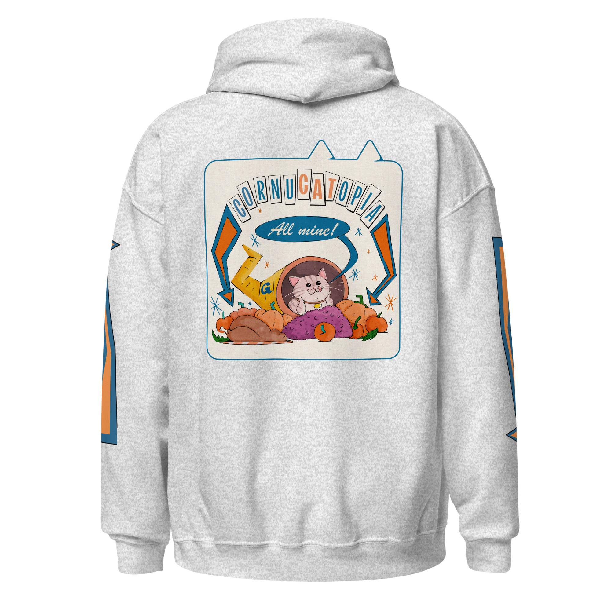 Cornucatopia “All Mine!” Cat Thanksgiving Hoodie – Funny Unisex Pullover - Image 17