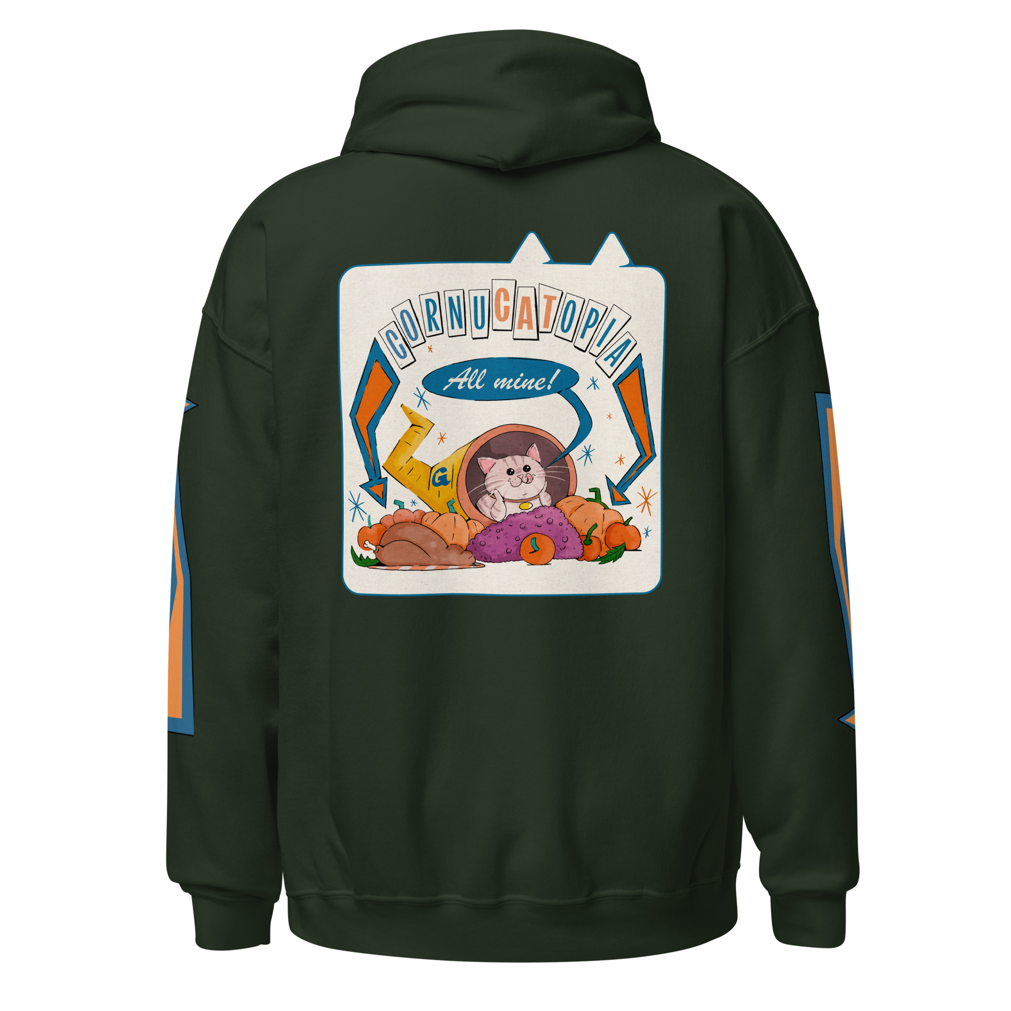 Cornucatopia “All Mine!” Cat Thanksgiving Hoodie – Funny Unisex Pullover - Image 13