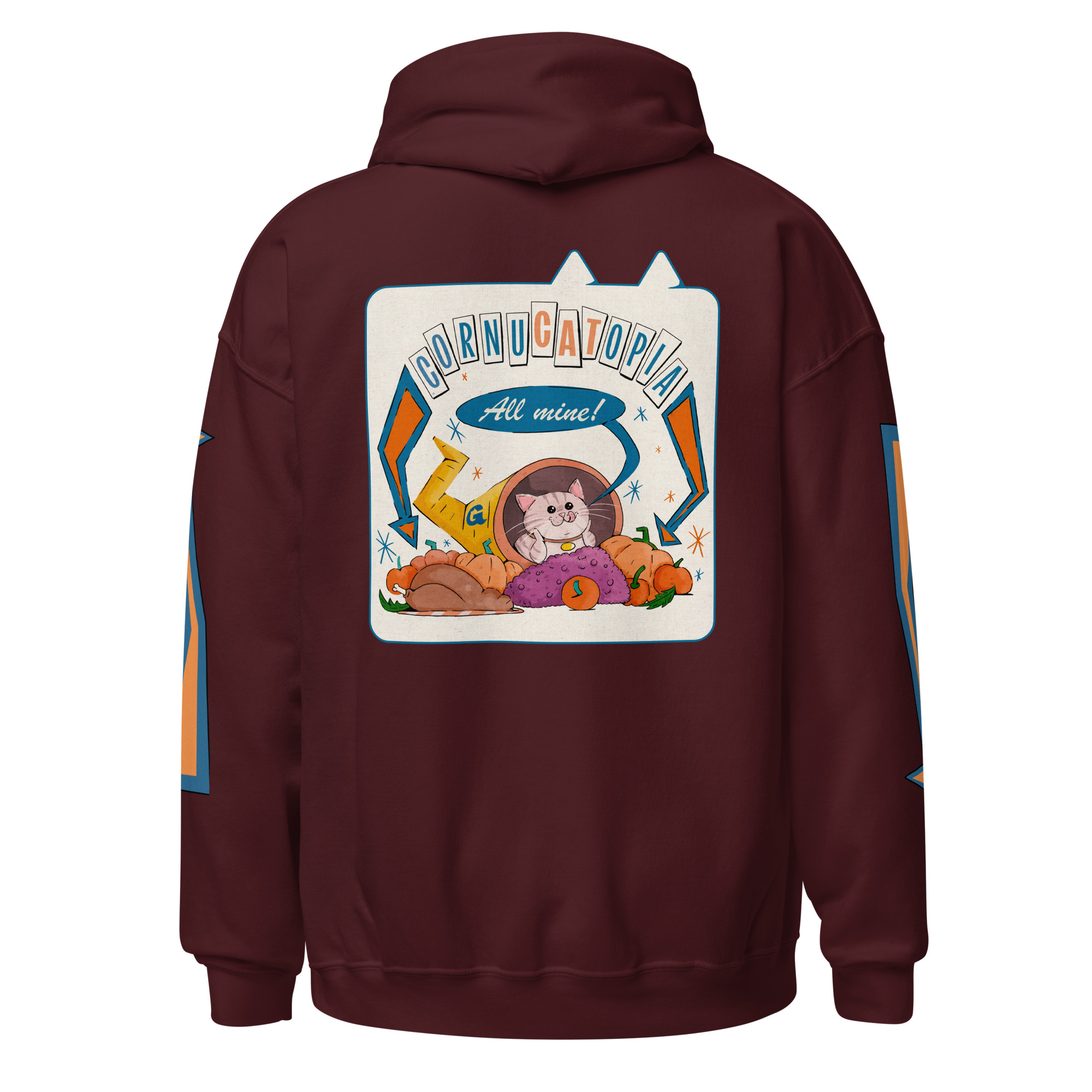 Cornucatopia “All Mine!” Cat Thanksgiving Hoodie – Funny Unisex Pullover - Image 11