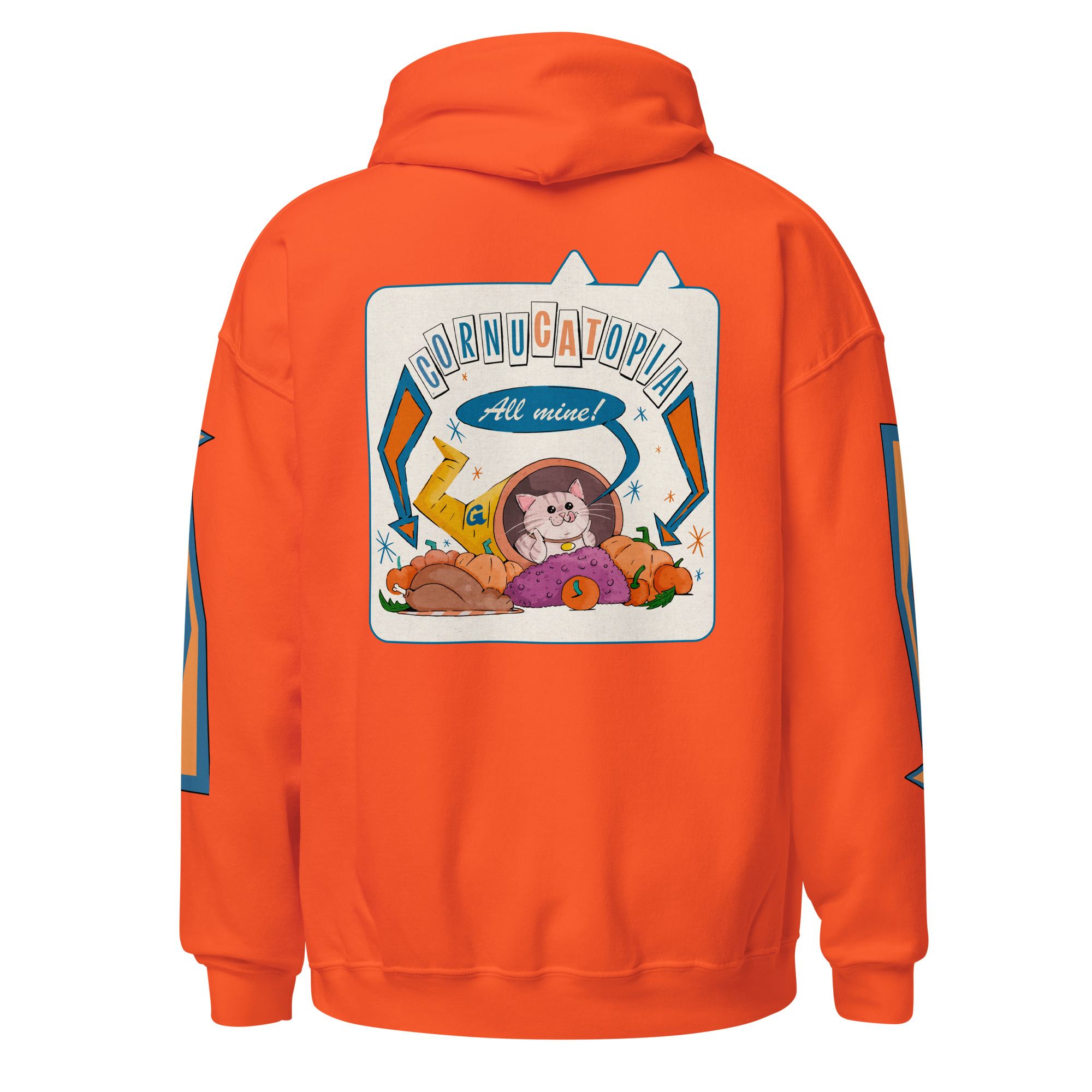 Cornucatopia “All Mine!” Cat Thanksgiving Hoodie – Funny Unisex Pullover - Image 15
