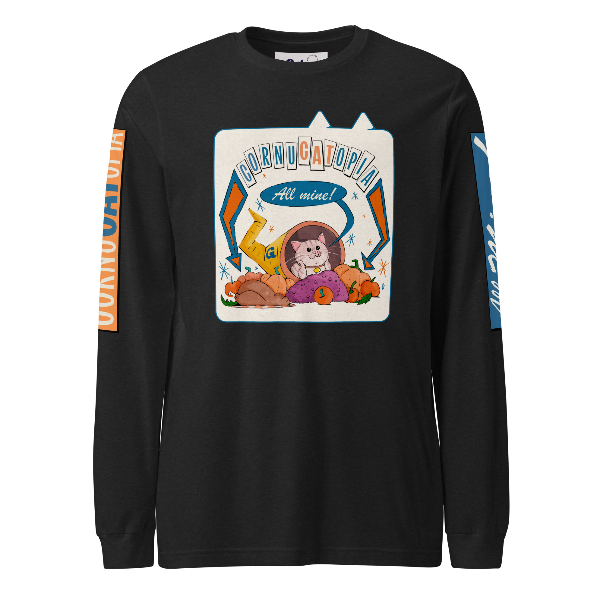 CornuCATopia “All Mine!” Cat Long Sleeve Tee – Funny Thanksgiving Shirt - Image 2