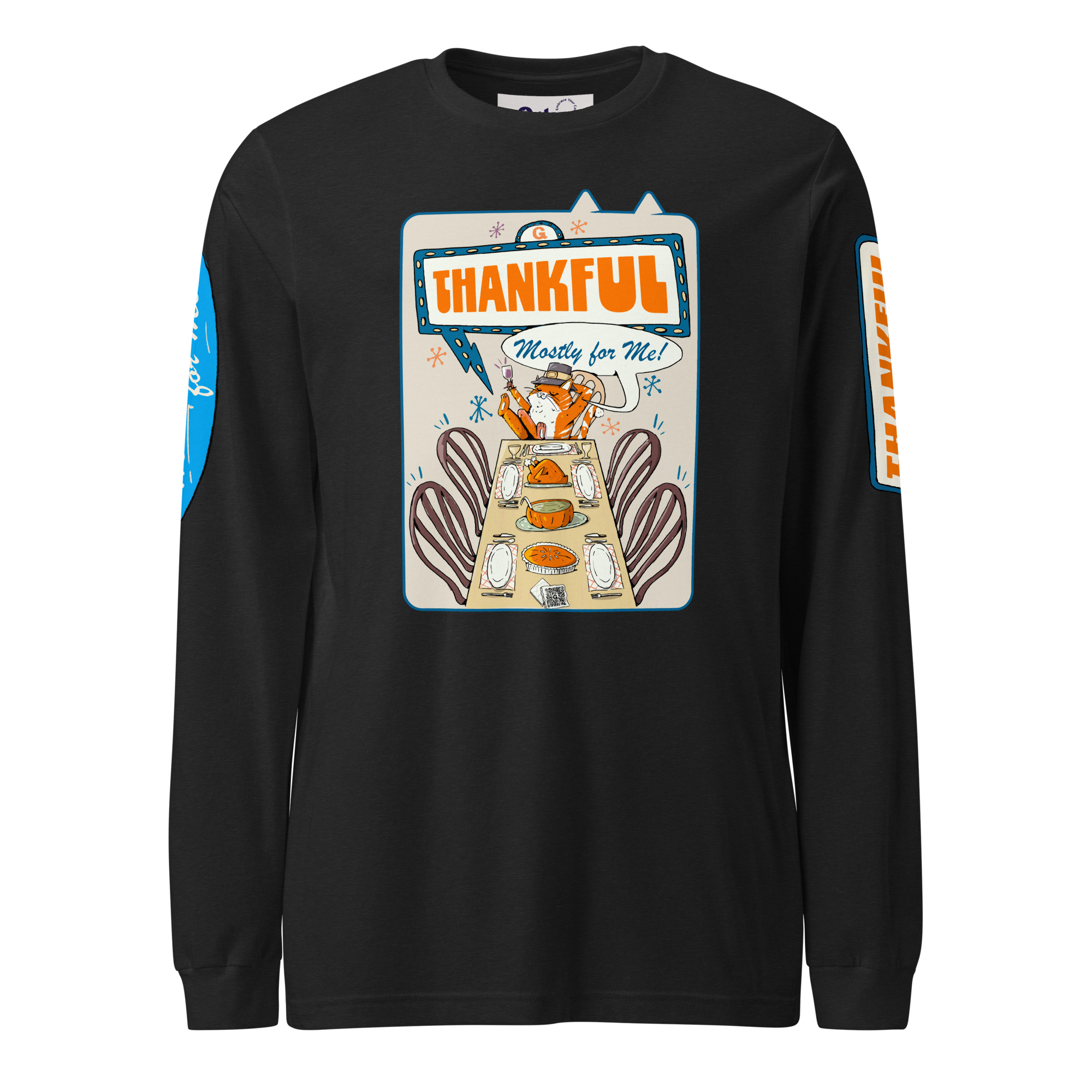 Thankful (Mostly for Me!) Cat Long Sleeve Tee – Fall Cat Lover Shirt - Image 2