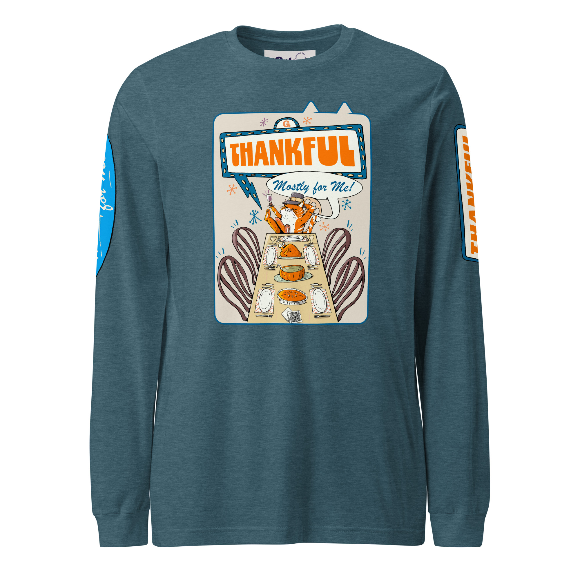 Thankful (Mostly for Me!) Cat Long Sleeve Tee – Fall Cat Lover Shirt - Image 6