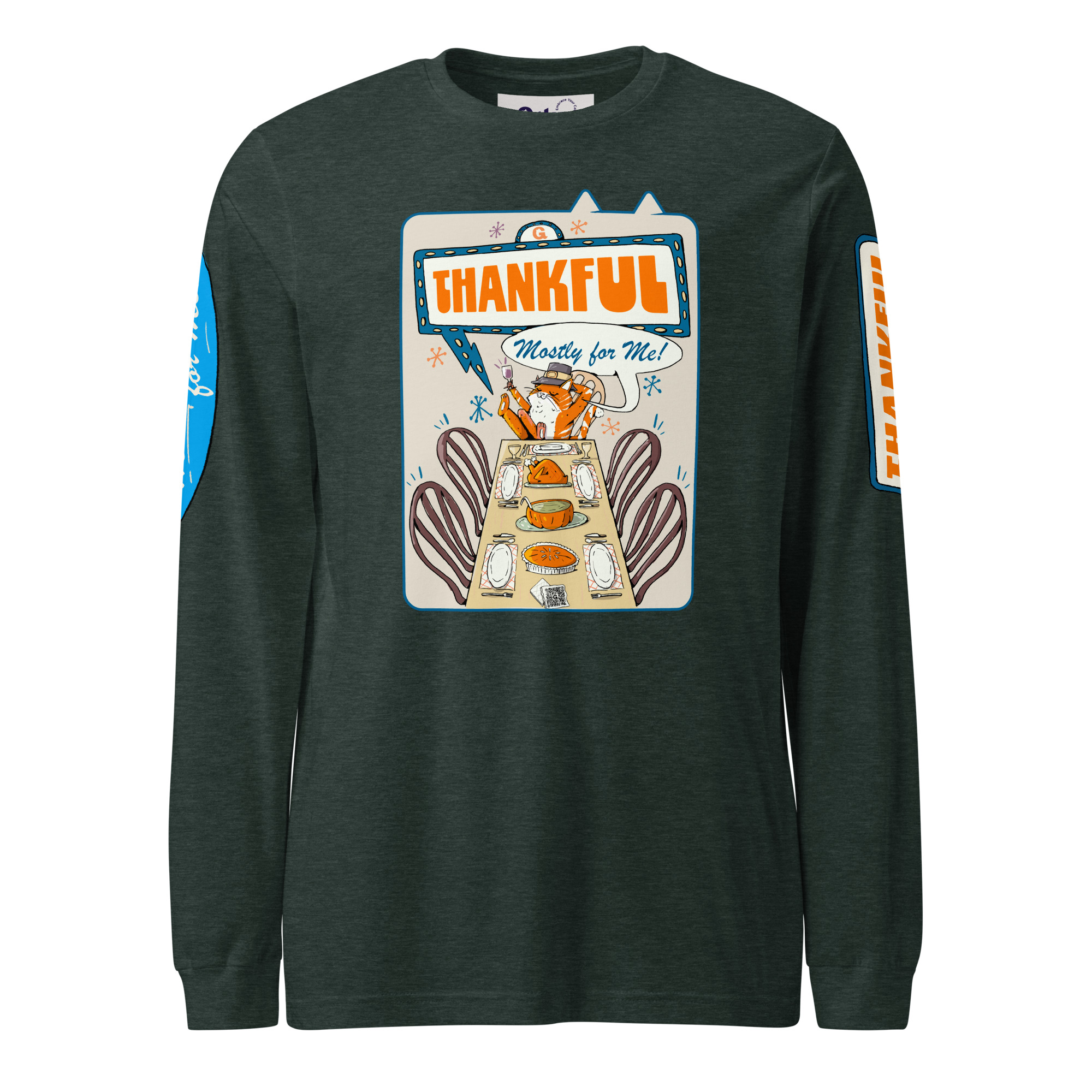 Thankful (Mostly for Me!) Cat Long Sleeve Tee – Fall Cat Lover Shirt - Image 4