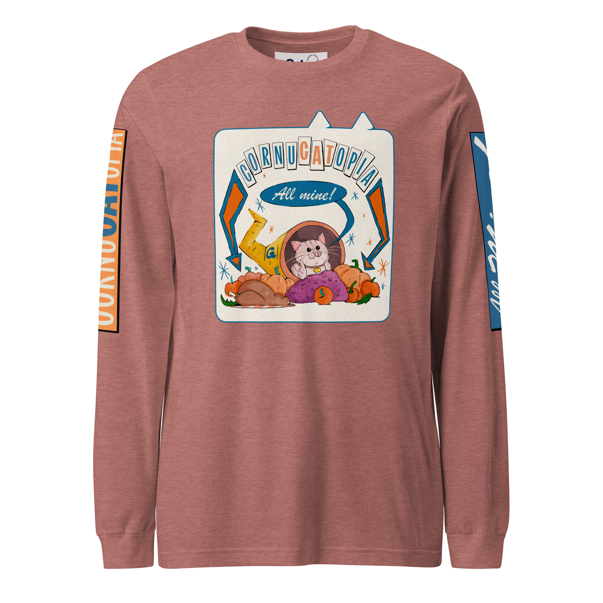 CornuCATopia “All Mine!” Cat Long Sleeve Tee – Funny Thanksgiving Shirt