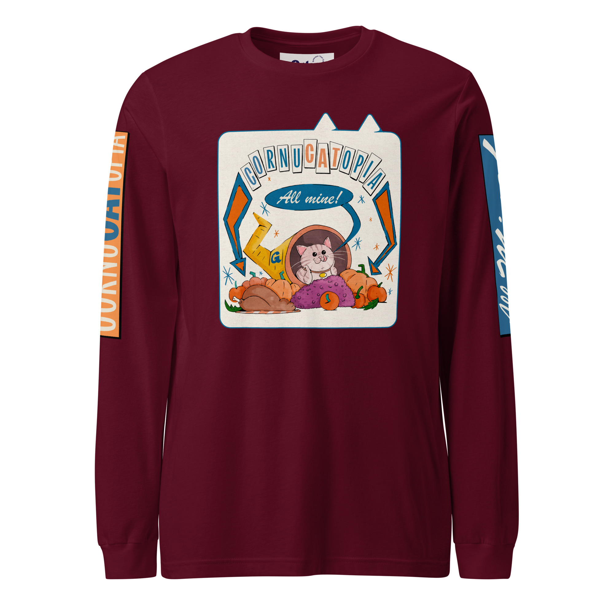 CornuCATopia “All Mine!” Cat Long Sleeve Tee – Funny Thanksgiving Shirt - Image 3