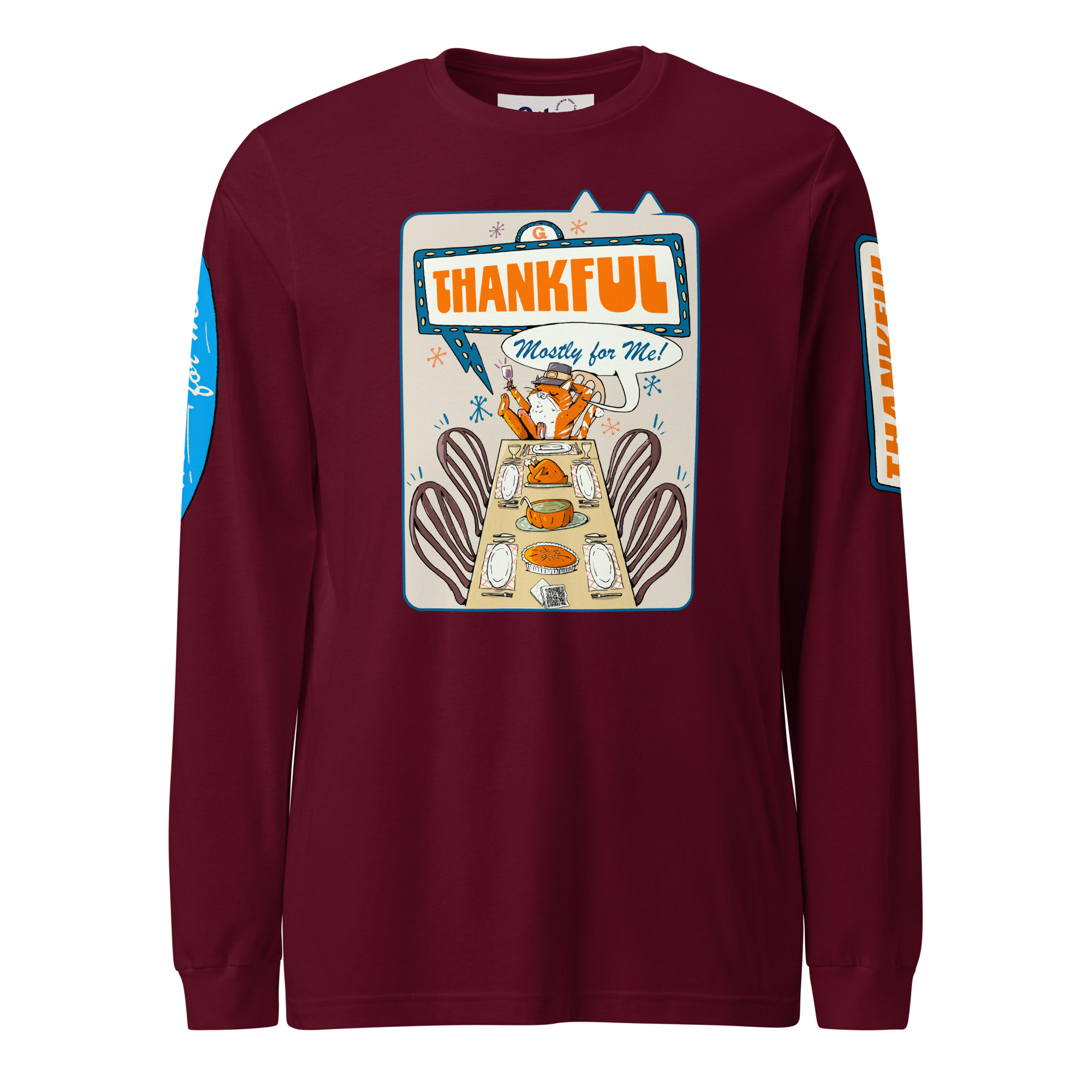 Thankful (Mostly for Me!) Cat Long Sleeve Tee – Fall Cat Lover Shirt - Image 3