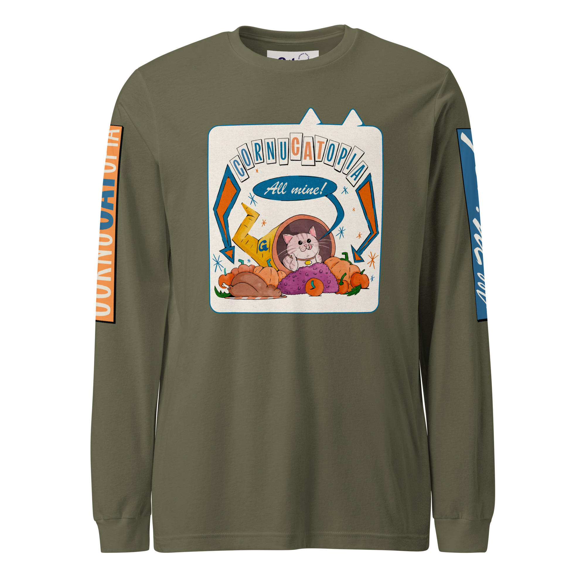 CornuCATopia “All Mine!” Cat Long Sleeve Tee – Funny Thanksgiving Shirt - Image 6