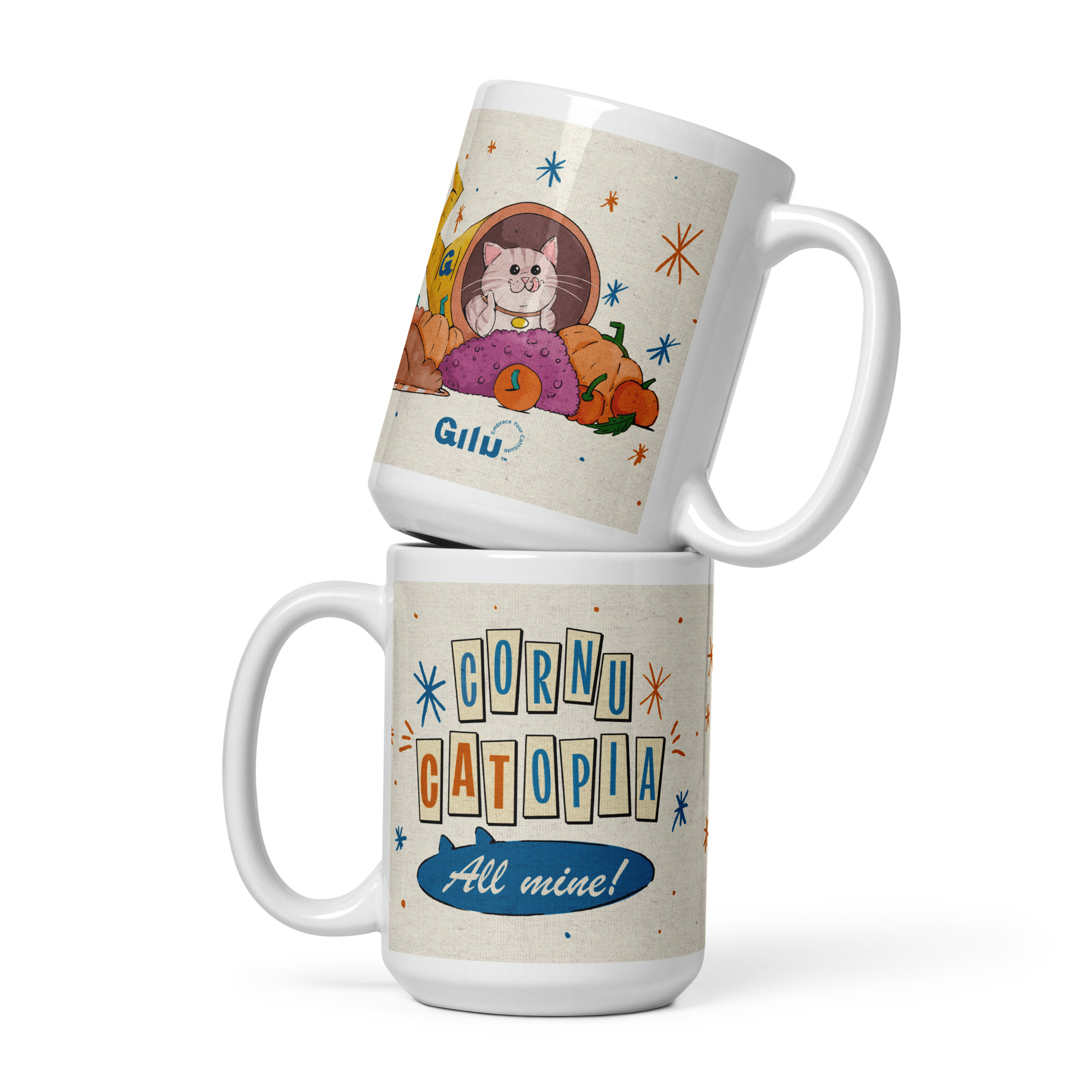 CornuCATopia “All Mine!” Cat Mug – Funny Thanksgiving Coffee Cup - Image 2