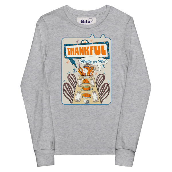 Thankful (Mostly for Me!) Youth Long Sleeve Tee – Cute Cat Fall Shirt - Image 3