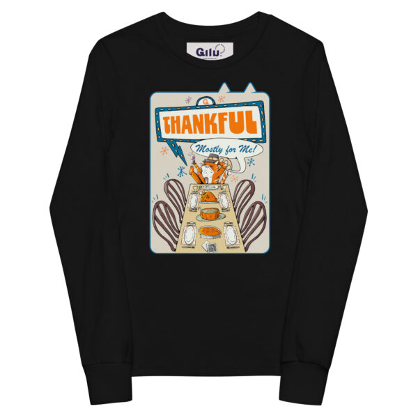 Thankful (Mostly for Me!) Youth Long Sleeve Tee – Cute Cat Fall Shirt - Image 2