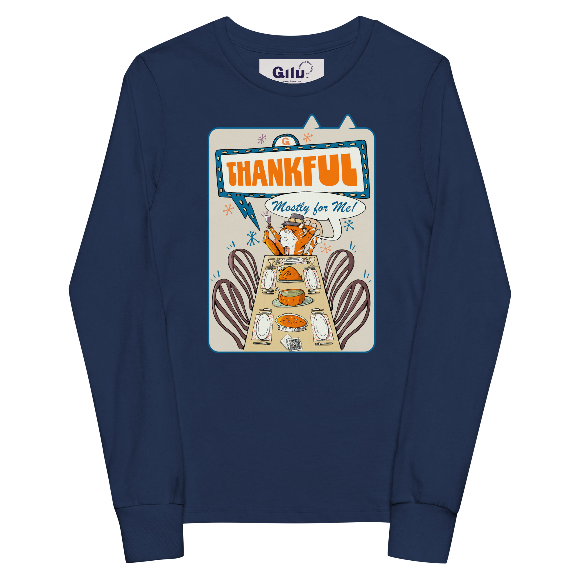 Thankful (Mostly for Me!) Youth Long Sleeve Tee – Cute Cat Fall Shirt