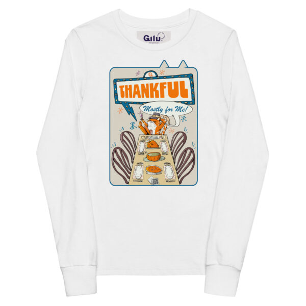 Thankful (Mostly for Me!) Youth Long Sleeve Tee – Cute Cat Fall Shirt - Image 4